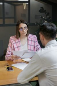 Professional Business Meeting or Interview in Office Setting Finding Tenant